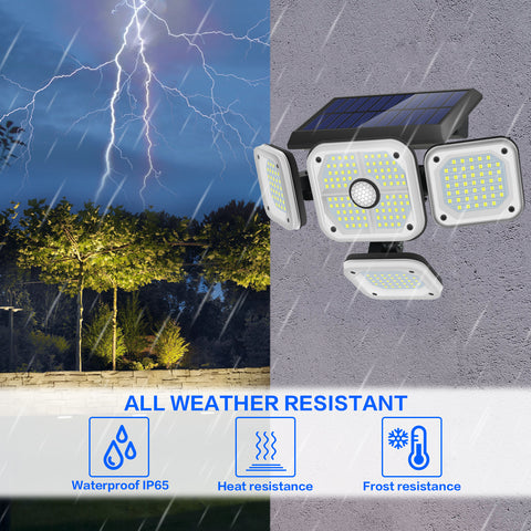 Rilevatore di movimento per lampada solare da esterno, 4 teste 231 Luce solare da esterno a LED con telecomando Illuminazione esterna solare impermeabile IP65 3 modalità Spot Proiettore solare a LED da giardino Bianco freddo