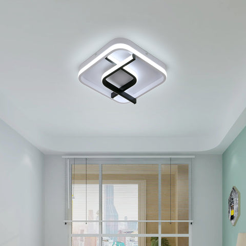 Plafoniera moderna quadrata, plafoniera a led con geometria in bianco e nero da 24 cm, plafoniera a led in acrilico a luce bianca fredda 23W 6000K, per balcone corridoio camera da letto soggiorno
