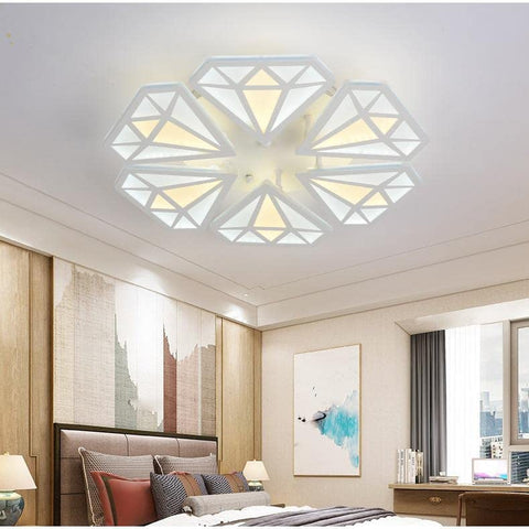 Plafoniera LED moderna, plafoniera a diamante da 60 W, lampadario da soffitto per camera da letto, soggiorno, sala da pranzo (luce bianca calda, 6 teste)