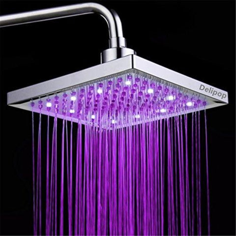 Soffione doccia a LED, controllo della temperatura quadrato da 8 pollici, 3 colori che cambiano ABS con finitura cromata, soffione doccia a LED da 12 pezzi per il bagno