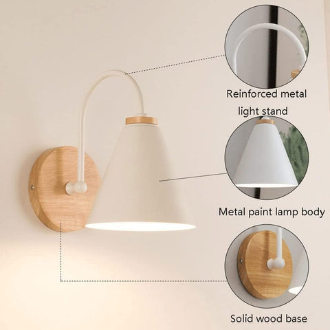 Lampada da comodino scandinava in legno con lampadina E27 da 5 W (bianco caldo) Per camera da letto, soggiorno, corridoio, ingresso Bianco