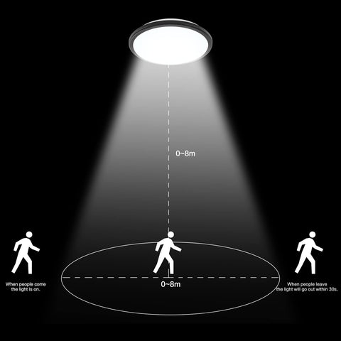 Plafoniera LED, Plafoniera Moderna Rotonda 24W, Plafoniera Nera con Sensore di Movimento, IP54 Impermeabile, Antipolvere, Lampada LED da Interno per Bagno, Balcone, Corridoio, Ingresso, 6000K