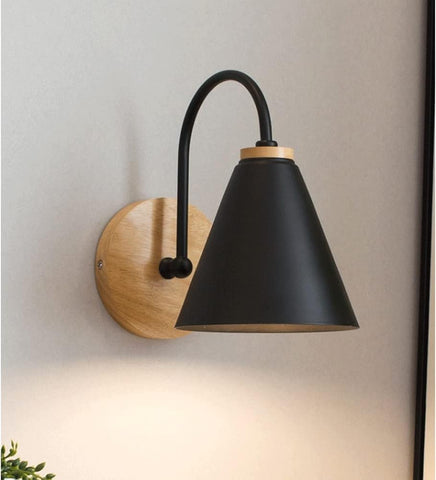 Lampada da comodino scandinava in legno con lampadina E27 da 5 W bianco caldo 3000 K per camera da letto, soggiorno, corridoio, ingresso Nero