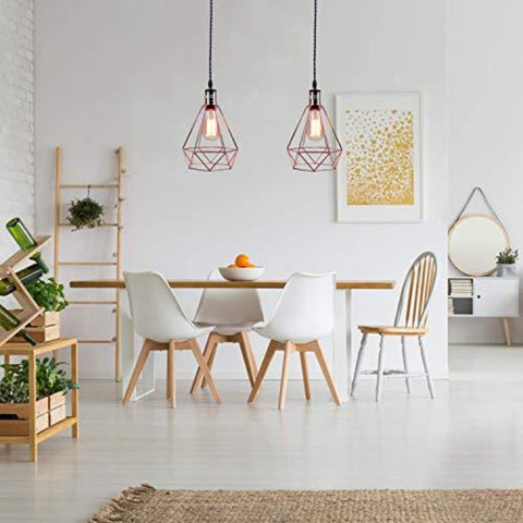 Goeco Lampada a sospensione geometrica vintage a forma di piramide con paralume in filo metallico, lampada a sospensione a soffitto (oro rosa)