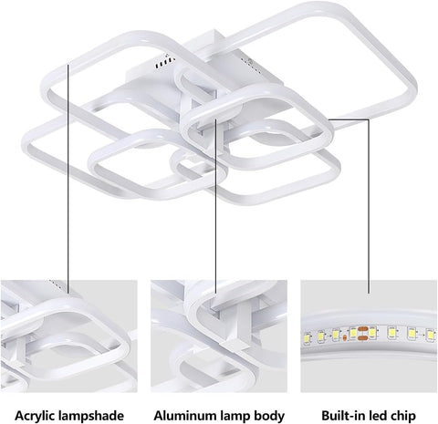 Plafoniera a LED da 72W Lampada da soffitto a cerchio quadrato design moderno Bianco freddo 6000K per soggiorno Camera da letto Sala da pranzo Ufficio Bianco 