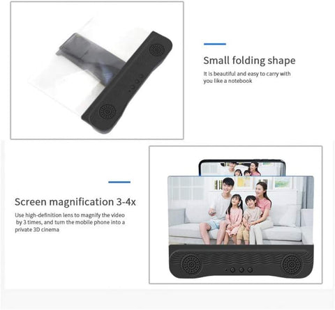 Lente d'ingrandimento con altoparlante per smartphone, schermo per proiettore 6D HD da 12 pollici per film, video e giochi