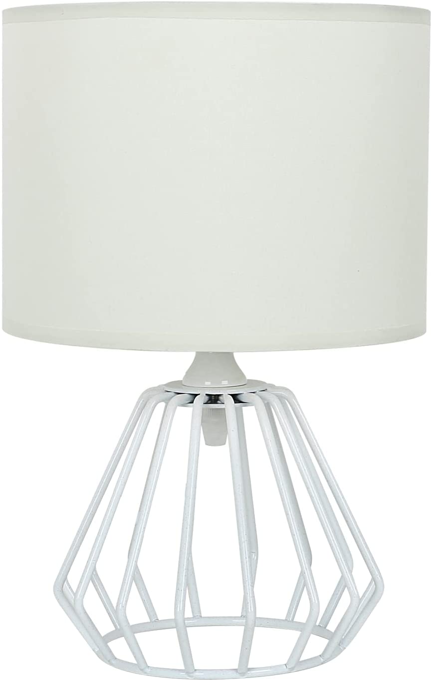 Lampada da comodino, lampada da tavolo con base traforata e paralume in tessuto bianco, lampada da scrivania minimalista per camera da letto, soggiorno, ufficio (lampadina E27 non inclusa)