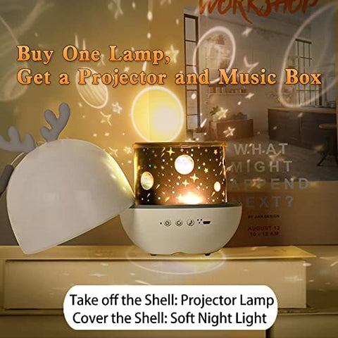 Proiettore per luce notturna per bambini, Luce notturna per bambini a LED Lampada musicale e illuminata Rotazione di 360° con 8 musica 6 film a tema, Telecomando USB Lampada per proiettore stellare Lampade da comodino Lampade d'atmosfera