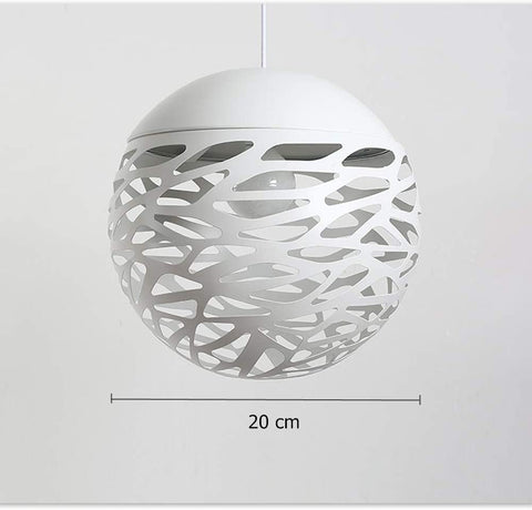 Lampada a sospensione traforata Testa lustre Lampada semplice intagliata in ferro battuto per sala da pranzo (Bianco, 20 cm)