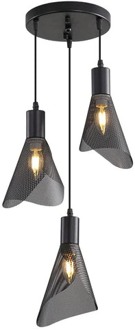 Lampada a sospensione industriale, plafoniera vintage nera, lampadario con paralume in PVC per camera da letto, soggiorno, ristorante, bar, 3 luci E14 (senza lampadina) 