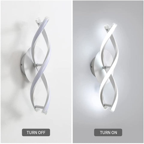 Lampada da parete per interni, lampada da parete moderna a LED 16W 1800LM, bianco freddo 6500k, luci da parete dal design curvo per la camera da letto, la scala, il soggiorno