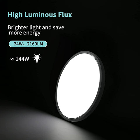 Plafoniera LED ultra sottile da 24 W, rotonda, nera, bianco freddo 6500 K, 2160 lm, IP50, Ø30 cm, per camera da letto, soggiorno, corridoio, balcone, bagno, ufficio