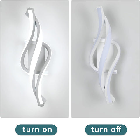Lampada da parete moderna a LED a forma di spirale bianco freddo 6000K per camera da letto, soggiorno, corridoio, ingresso