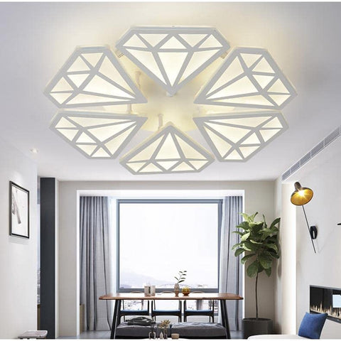 Plafoniera LED moderna, plafoniera a diamante da 60 W, lampadario da soffitto per camera da letto, soggiorno, sala da pranzo (luce bianca calda, 6 teste)