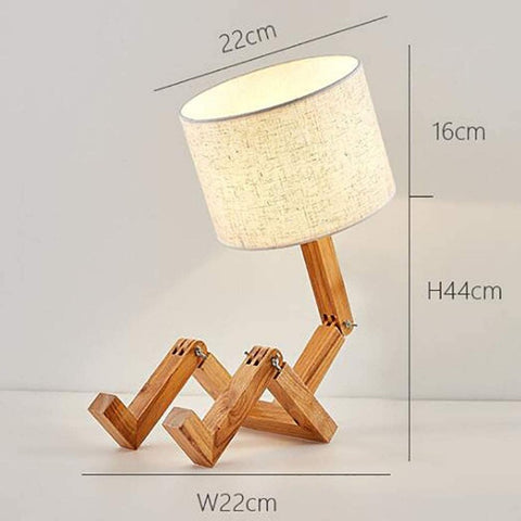 Lampada da tavolo creativa a forma di robot moderno Lampada da scrivania a LED in legno Camera da letto Soggiorno Studio Comodino Luce notturna pieghevole E27