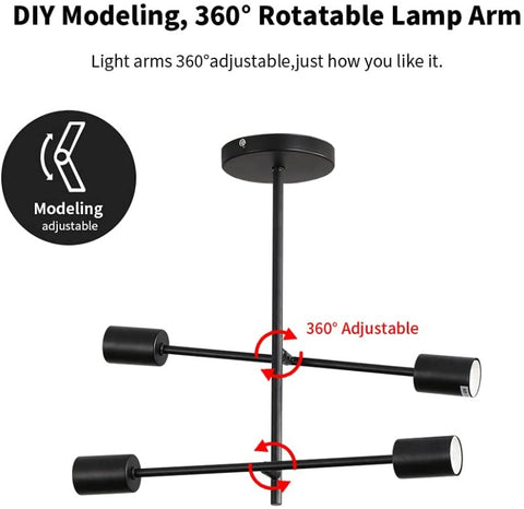 Lampadario Nordic Sputnik, plafoniera a ramo, plafoniera per interni a semi-incasso a 4 luci per soggiorno nera