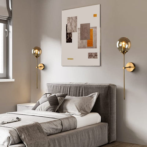 Lampada da parete moderna nordica in vetro E14 Lampada da parete a sfondo LED oro per cucina Bagno Apparecchio di illuminazione per interni Decorazioni per la casa (Ambra)