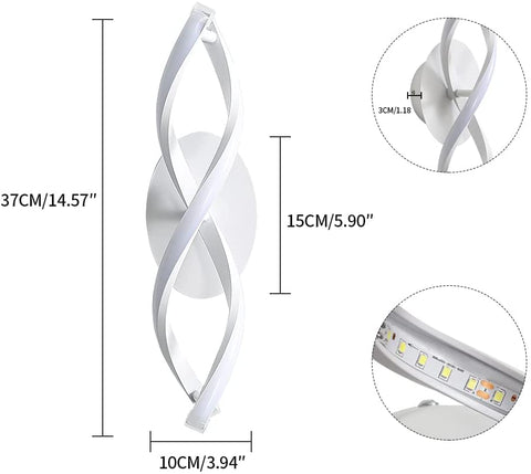 Lampada da parete per interni, lampada da parete moderna a LED 16W 1800LM, bianco freddo 6500k, luci da parete dal design curvo per la camera da letto, la scala, il soggiorno