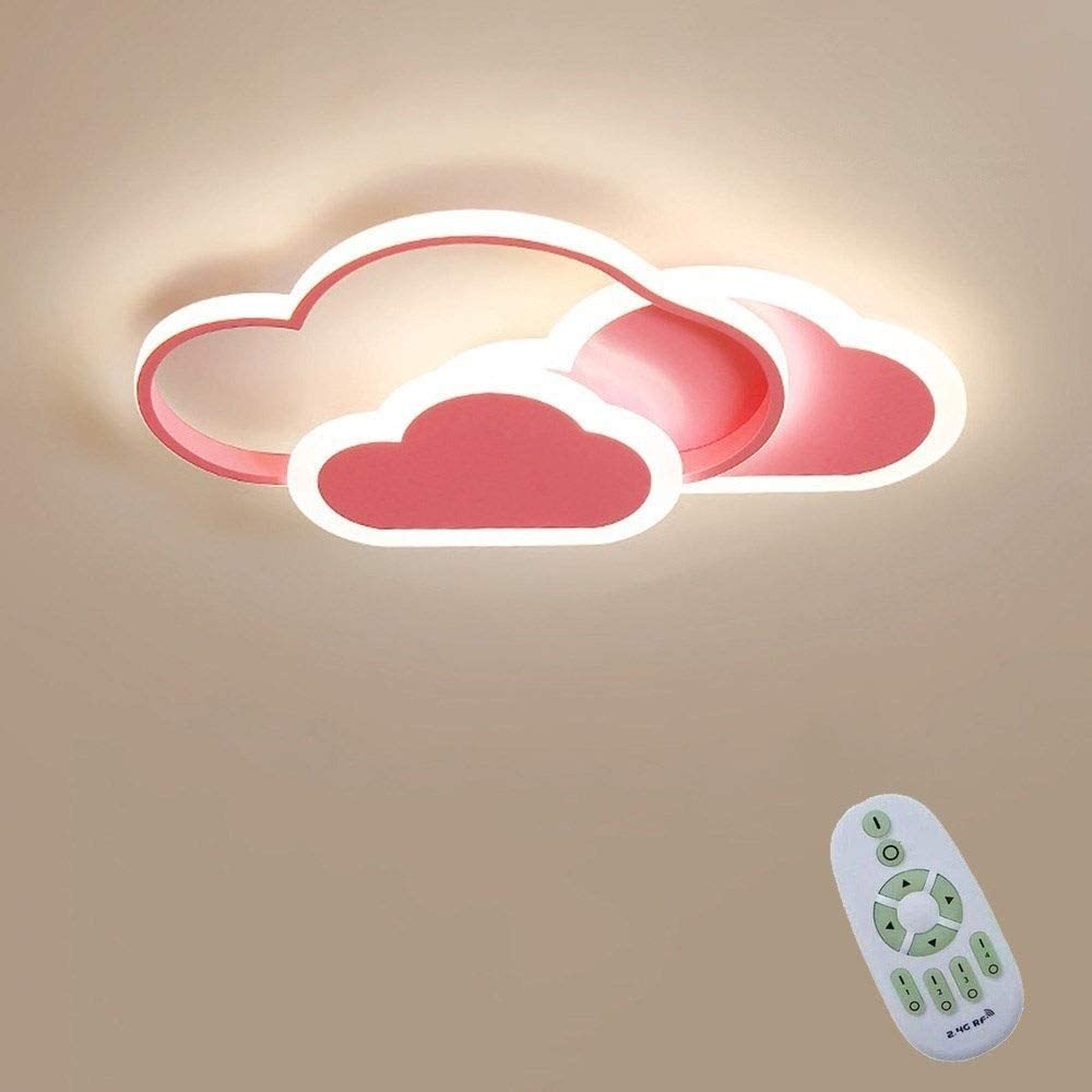 Plafoniera LED 32W, Plafoniera Nuvola Creativa, Dimmerabile con Telecomando 3000K ~ 6000K, L42*L25*H6cm Plafoniera Ultrasottile Nuvola Rosa, per Camera da Letto e Soggiorno dei Bambini