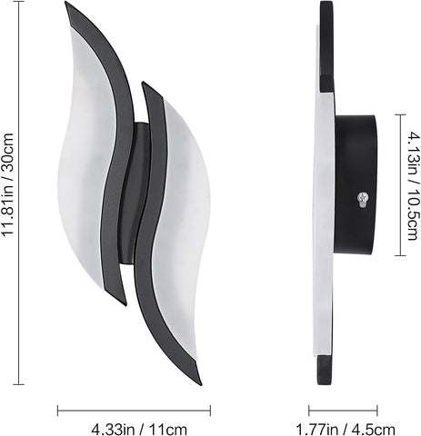 Lampada da parete a LED per interni, lampada da parete moderna 12W 2300LM, lampada da parete con illuminazione in acrilico per soggiorno camera da letto scale 6500K luce bianca fredda colore nero 