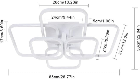 Plafoniera a LED da 72W Lampada da soffitto a cerchio quadrato design moderno Bianco freddo 6000K per soggiorno Camera da letto Sala da pranzo Ufficio Bianco 