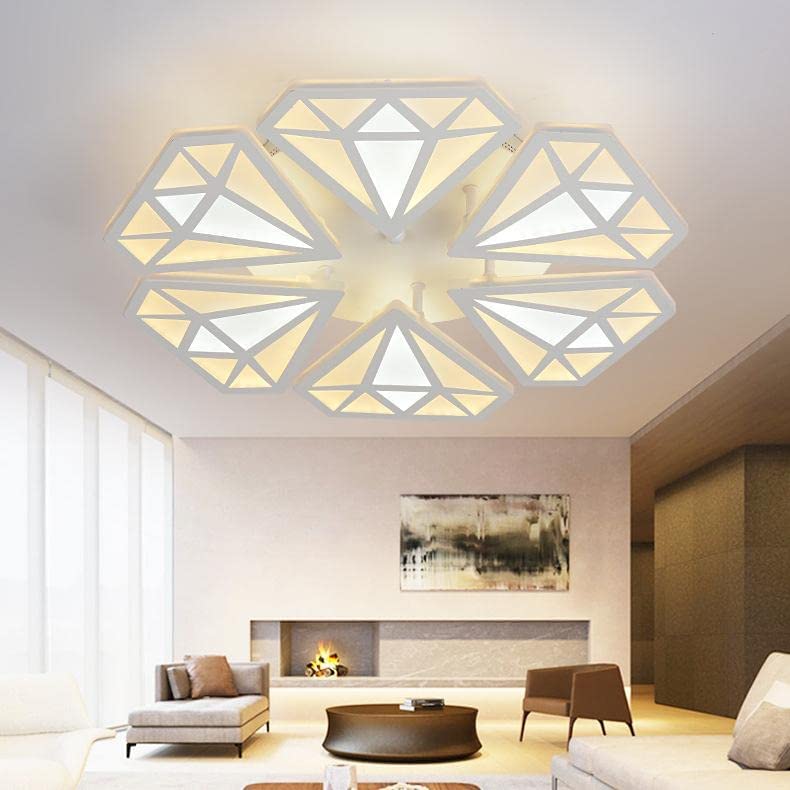 Moderna plafoniera a LED, plafoniera da soggiorno con diamanti da 52 W, lampadario a soffitto per camera da letto, soggiorno, sala da pranzo (luce bianca calda 6 teste)