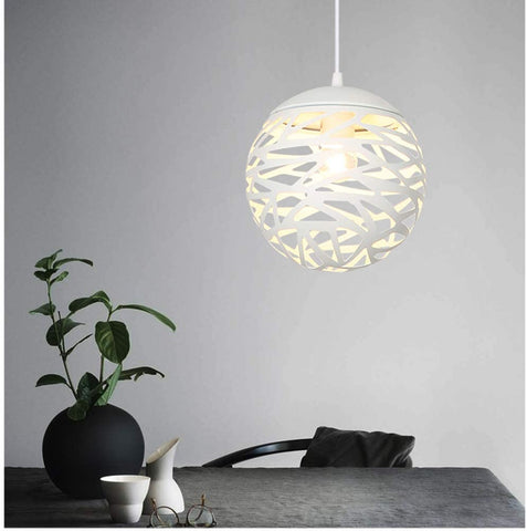 Lampada a sospensione traforata Testa lustre Lampada semplice intagliata in ferro battuto per sala da pranzo (Bianco, 20 cm)