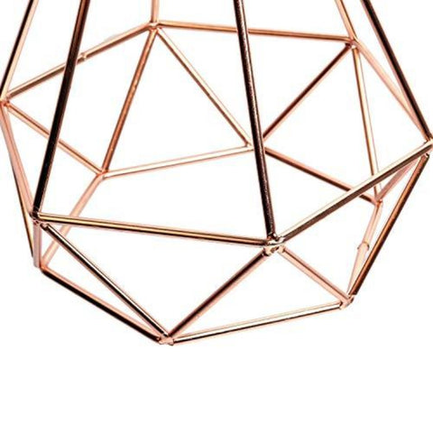 Goeco Lampada a sospensione geometrica vintage a forma di piramide con paralume in filo metallico, lampada a sospensione a soffitto (oro rosa)