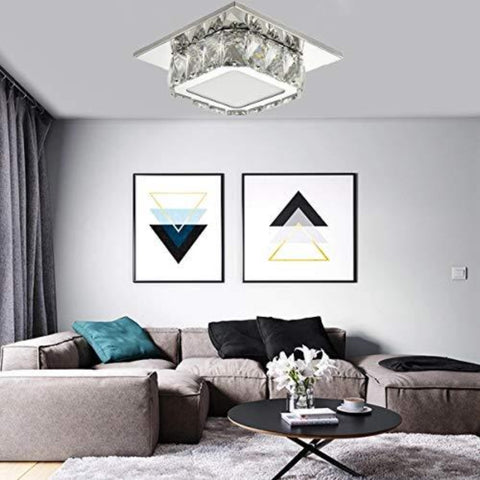 Plafoniera a LED in cristallo, lampada da soffitto in cristallo, lampadario in cristallo da 12 W per corridoio, camera da letto, cucina, cameretta dei bambini 6000K (bianco freddo) (cappotto singolo)