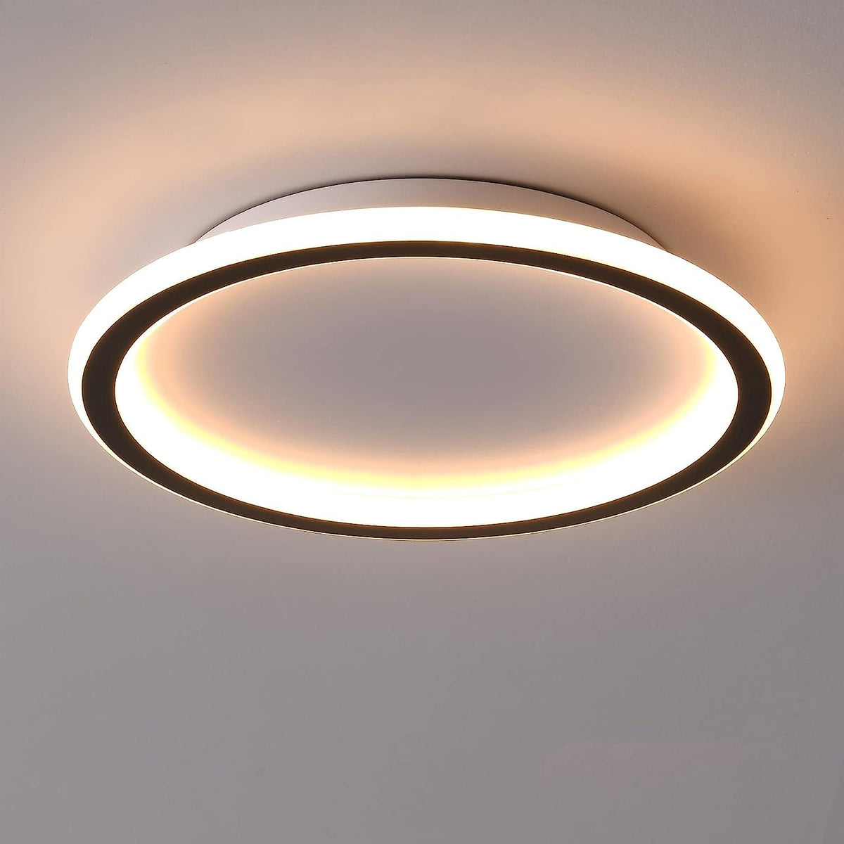 Plafoniera moderna a LED 24W Bianco caldo 3000K Lampada da soffitto rotonda per soggiorno Camera da letto Sala da pranzo Ufficio Nero 