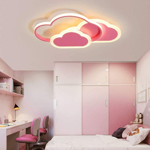 Plafoniera LED 32W, Plafoniera Nuvola Creativa, Dimmerabile con Telecomando 3000K ~ 6000K, L42*L25*H6cm Plafoniera Ultrasottile Nuvola Rosa, per Camera da Letto e Soggiorno dei Bambini
