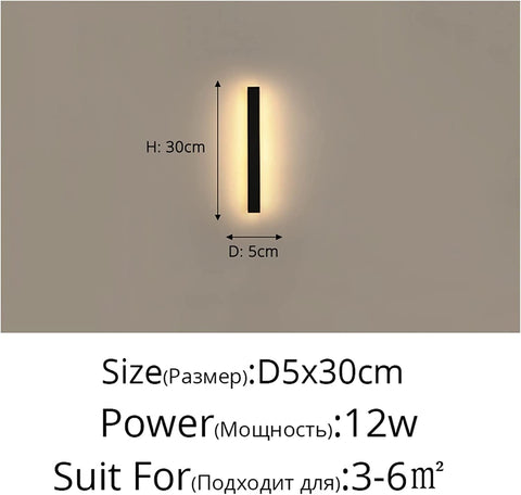 Lampada da parete per esterni a LED, lampada da parete nera minimalista impermeabile, luce calda 3000K, 12W, protezione IP65, materiale acrilico e ferro, per illuminazione interna ed esterna
