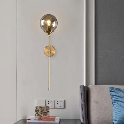 Lampada da parete moderna nordica in vetro E14 Lampada da parete a sfondo LED oro per cucina Bagno Apparecchio di illuminazione per interni Decorazioni per la casa (Grigio fumé)
