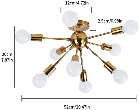 Lampada industriale in metallo, illuminazione per lampadari, per 9 lampadine E27 adatte per cucina, soggiorno, sala da pranzo, bar e luoghi di intrattenimento (lampadina non inclusa)