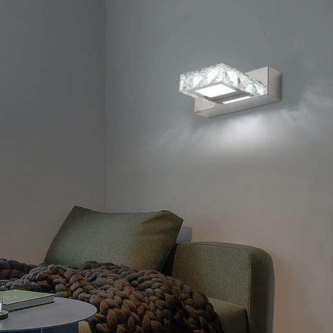 Lampada da Parete Fari Specchio di Cristallo LED 3W 5500k Lampada Acrilica in Acciaio Inossidabile IP44 Impermeabile e Antiappannamento (Argento), 16x5cm