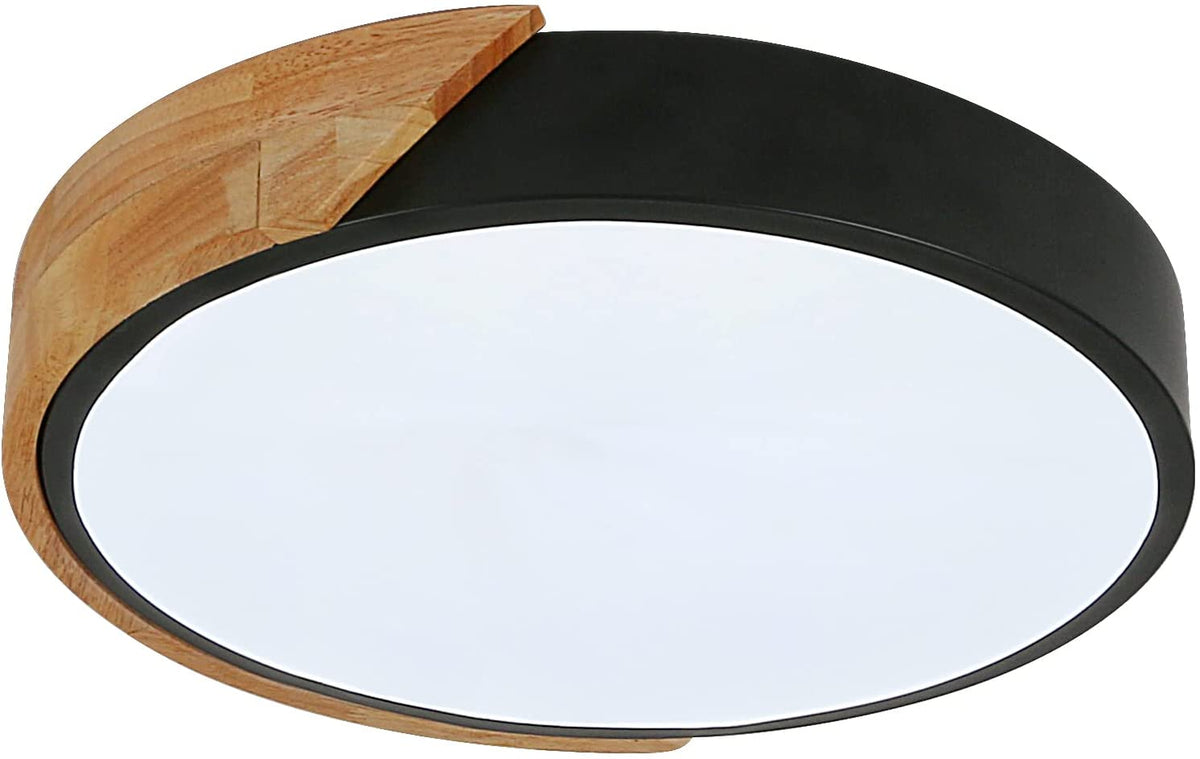 Plafoniera LED, Plafoniera Moderna Rotonda in Legno 24W Bianco Freddo 6000K Ø30CM Camera da Letto, Cucina, Soggiorno, Balcone e Corridoio 