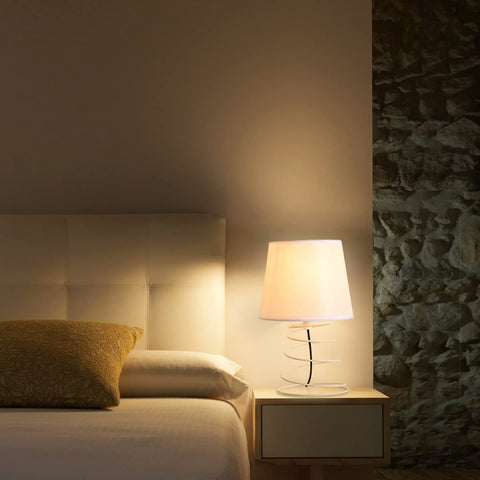 Lampada da tavolo moderna e minimalista, lampada da scrivania in tessuto bianco con tubo di ferro a spirale industriale, luce notturna E27 per studio, soggiorno, camera da letto, comodino (senza lampadine)