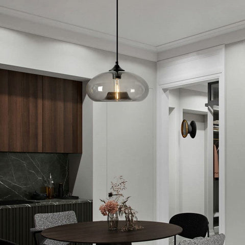Moderna lampada a sospensione colorata a sospensione in vetro per soggiorno, bar, cucina, ristorante, caffetteria, sala da pranzo, apparecchi di illuminazione per la casa nordica (colore grigio antracite)