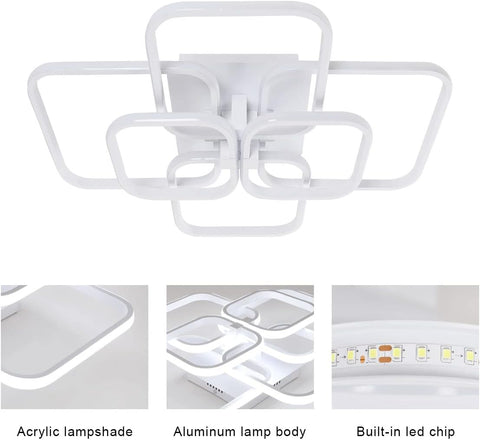 Plafoniera a LED da 72W Lampada da soffitto a cerchio quadrato design moderno Bianco freddo 6000K per soggiorno Camera da letto Sala da pranzo Ufficio Bianco 