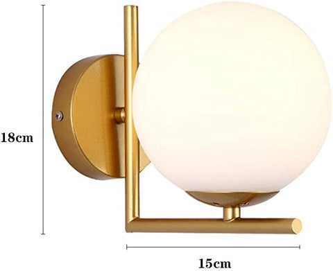 Lampada da parete a LED, lampada da parete moderna con paralume a sfera in vetro Lampada da parete in metallo con sfera bianca Faretti da parete per interni per corridoio camera da letto scala cucina. (Senza lampadina)