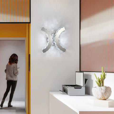 Lampada da Parete in Cristallo, Lampada da Parete a LED per Interni, Luce Bianca Fredda 12W 6000K Design Doppia C, Lampada da Parete Decorativa Moderna per Soggiorno Camera da Letto Corridoio Bagno