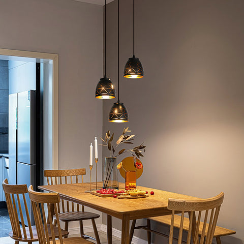 3 Lampade a sospensione retrò, Lampadario industriale intagliato cavo, Lampada da soffitto in metallo vintage E27, Illuminazione per soggiorno Cucina Corridoio Ristorante Loft Café Bar