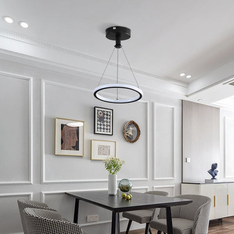 Lampadario moderno a LED ad anello 32W Lampadario moderno a sospensione a LED per tavolo da pranzo Lampadario a LED in acrilico, 220V, 22CM Lampadario a soffitto a LED per soggiorno, sala da pranzo, corridoio, caffetteria, bancone bar, nero 