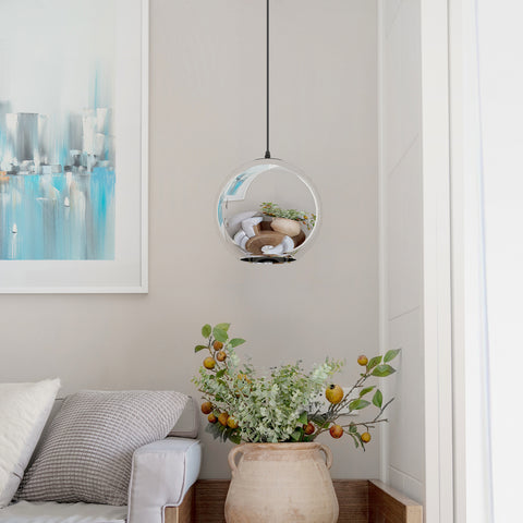Lampadario moderno con paralume a specchio, lampadario a sfera, globo, con filo 120 cm, (argento, 20 cm) Lampadina non inclusa