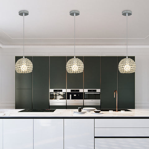 Lampadario moderno in cristallo Lampadario moderno Lampada a sospensione E27 Lampada a sospensione cromata con cavo regolabile da 120 cm Adatto per cucina, camera da letto, ufficio, soggiorno (lampadina non inclusa)