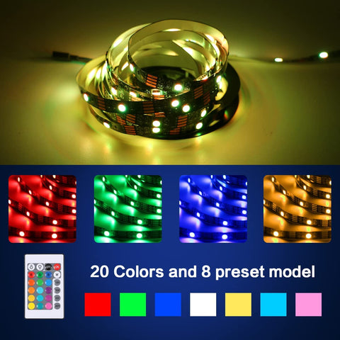 Striscia LED da 5M, Striscia LED RGB 5050 12V per camera da letto, 20 colori dimmerabili, Striscia LED multicolore IP20 Adesivo 3M aggiornato con telecomando a 24 pulsanti per decorazioni interne, feste e Natale