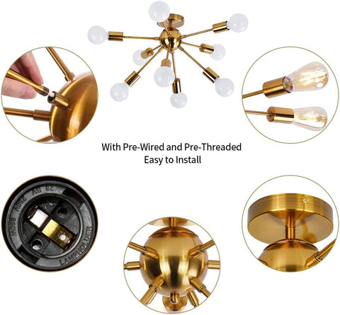 Lampada industriale in metallo, illuminazione per lampadari, per 9 lampadine E27 adatte per cucina, soggiorno, sala da pranzo, bar e luoghi di intrattenimento (lampadina non inclusa)