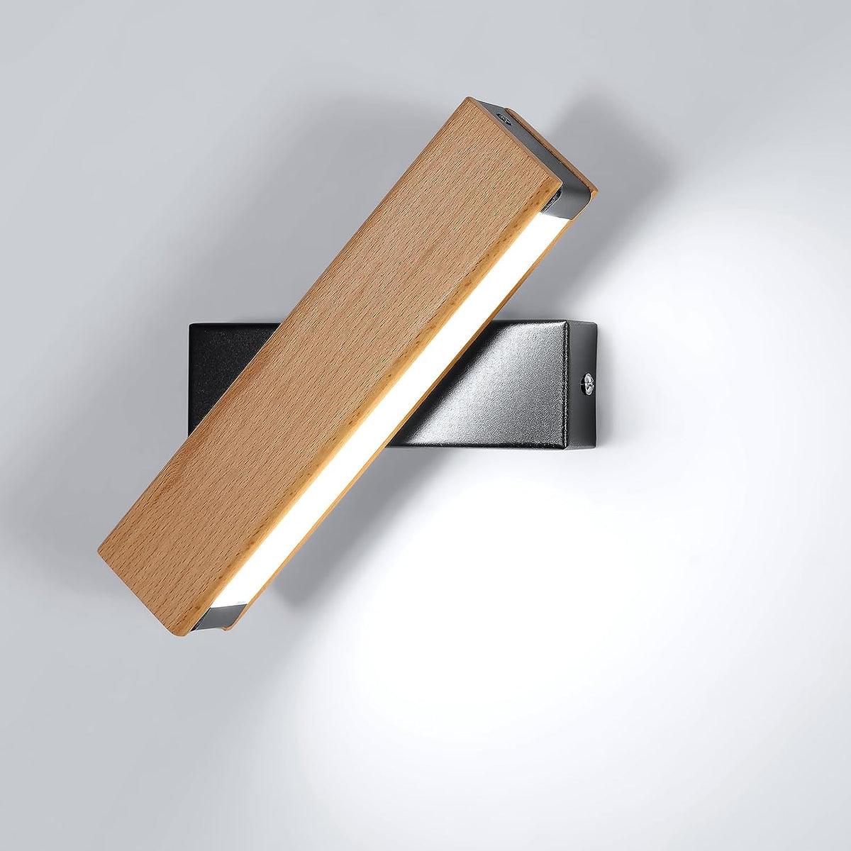 Lampada da parete a LED in legno moderna girevole lampada da parete rettangolare bianco freddo 6000K 4,5W per camera da letto, soggiorno, corridoio, ingresso 