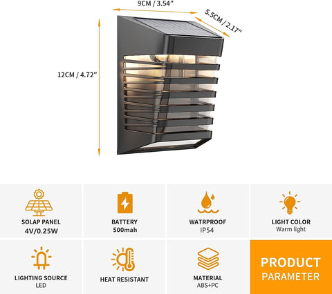 Lampada da parete a LED per esterni da 4 pezzi, lampada da parete solare per cortile, giardino, corridoio, terrazza, vicino a parete, patio, villa 