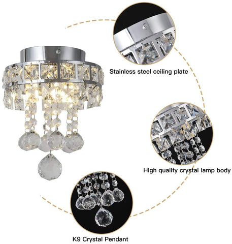 Lampadario di cristallo, mini lampada a sospensione a 3 luci per corridoio, camera da letto, cucina, cameretta
